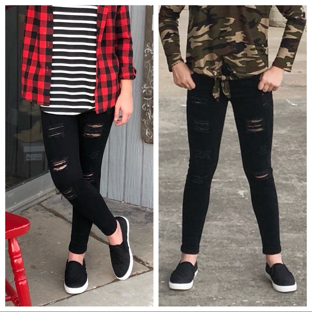 Girls’ distressed Black jeans, Adjustable waist